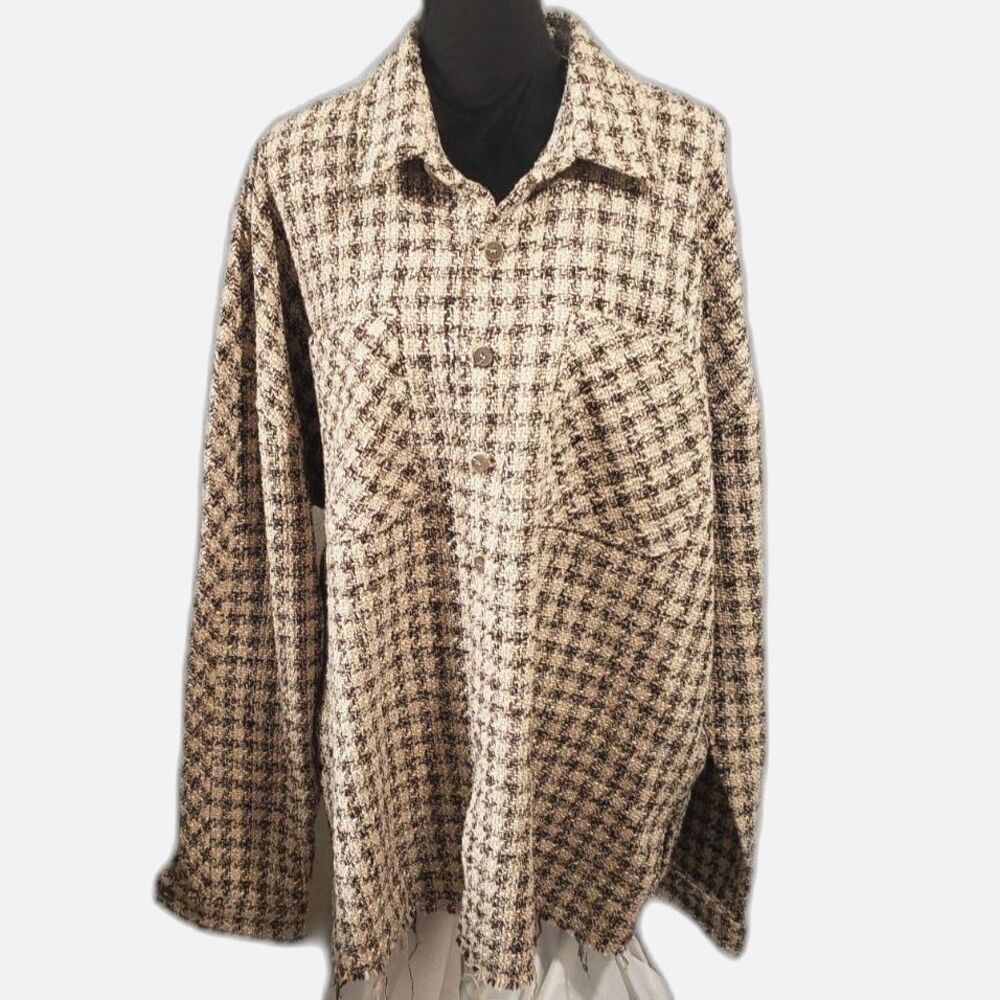 MNML Unisex Woven Flannel Tweed Pockets Full Button-down Shirt Sz 2XL NWT